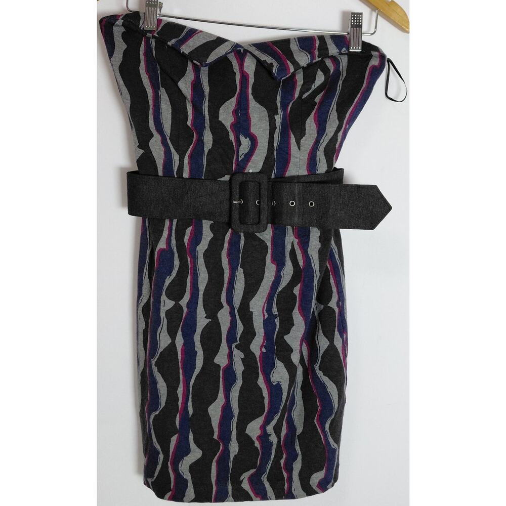Trina Leather Turk Strapless Belted Dress Multicolor Abstract Sleeveless Size 4